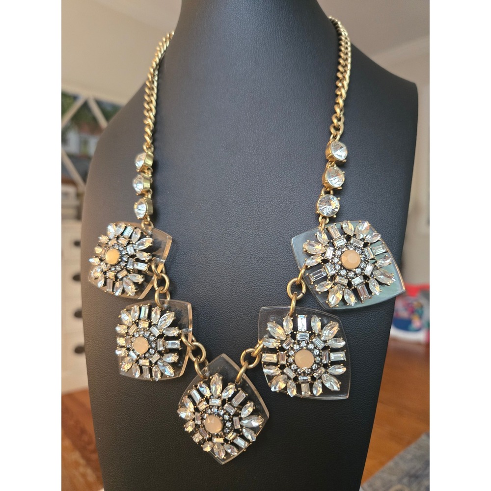 Ann Taylor Bold Rhinestone Antique Goldtone Necklace Statement Vintage